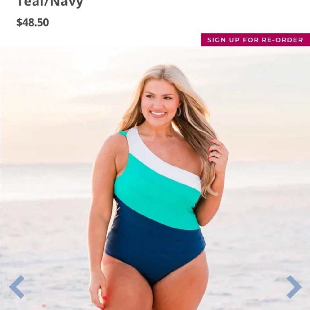 Chic Soul 3XL One Piece Swimsuit “Lead Me to the Beach” Teal Navy Plus Size - Picture 2 of 6